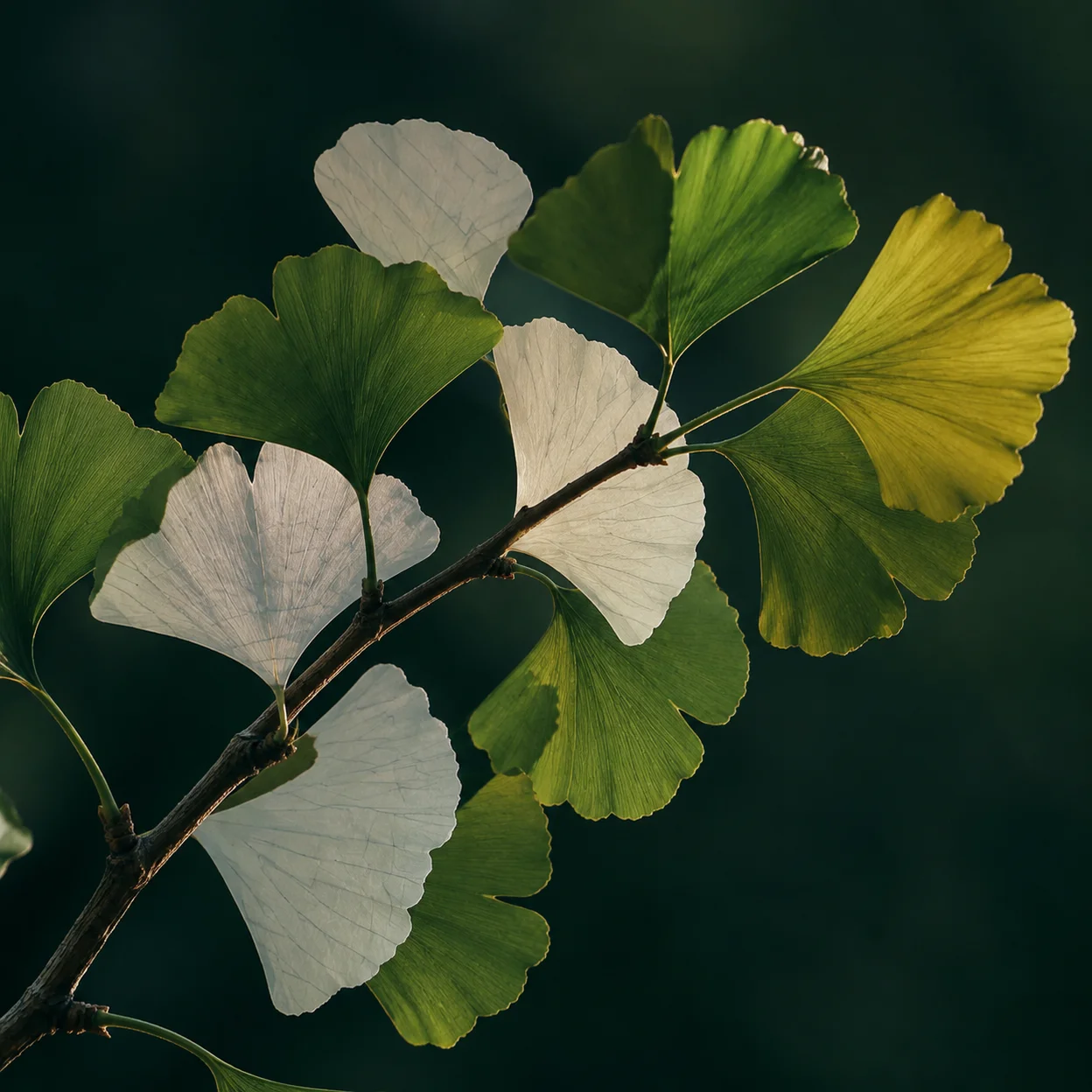 Ginkgo leaves unfolding into the light