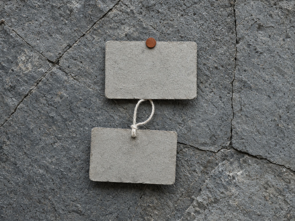 Two grey cards pinned to a slate wall