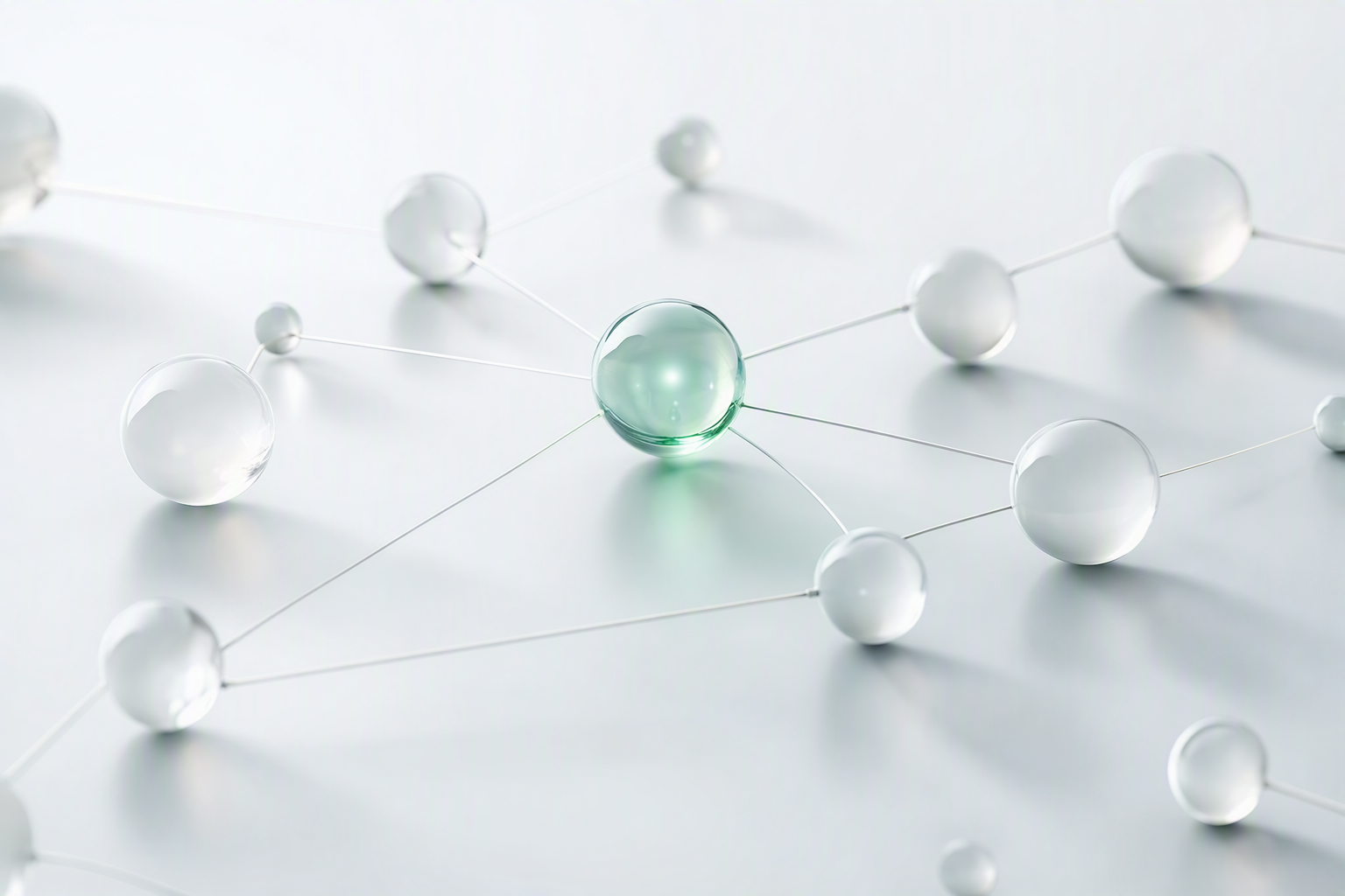 Soft linked glass nodes on a light surface