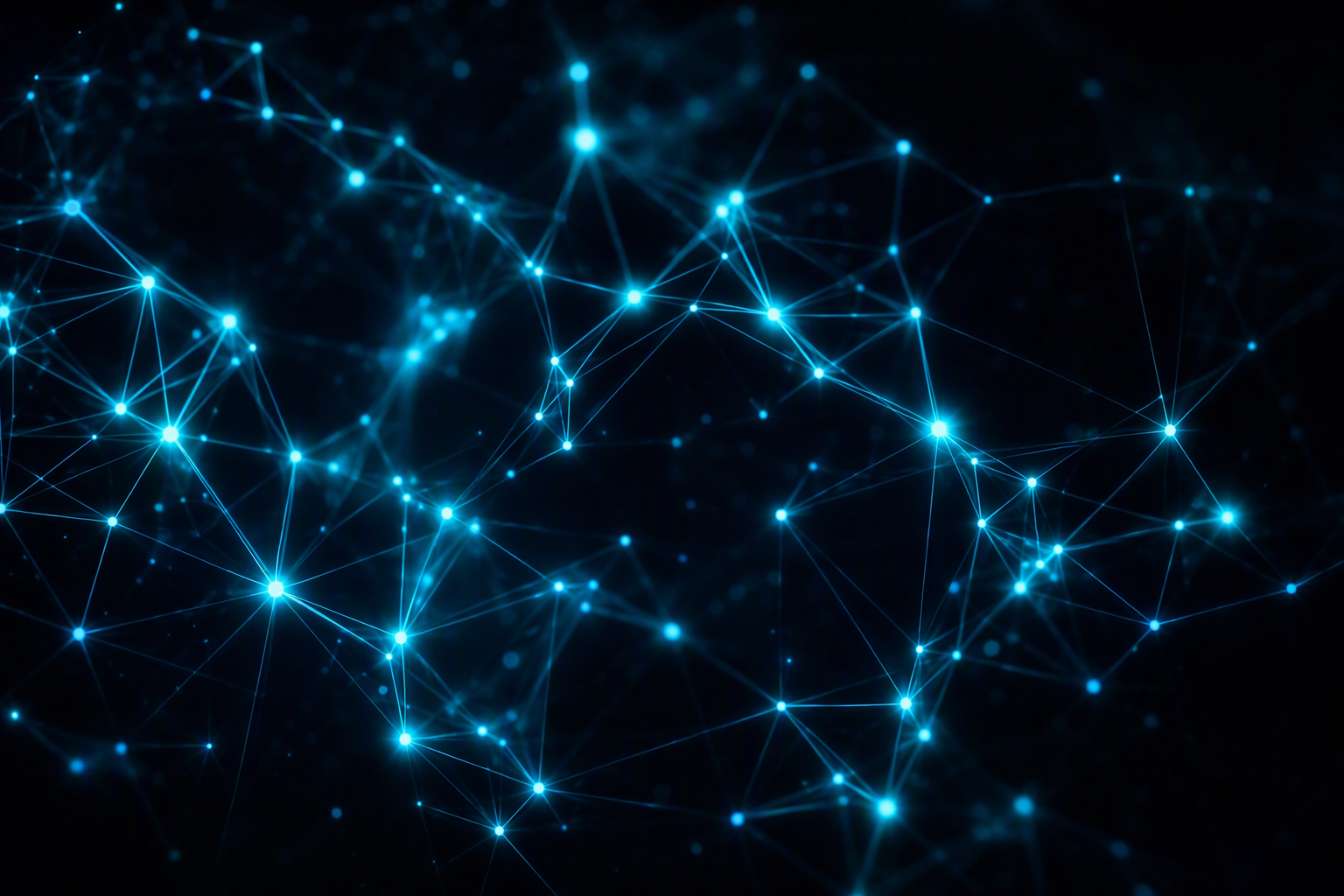 Glowing cyan knowledge graph of connected nodes