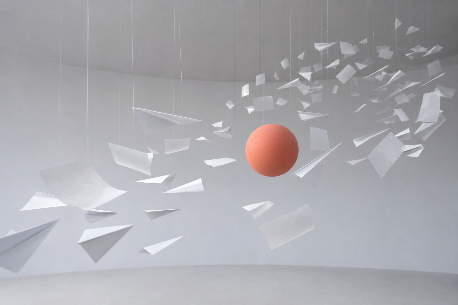 White paper forms circling a coral center