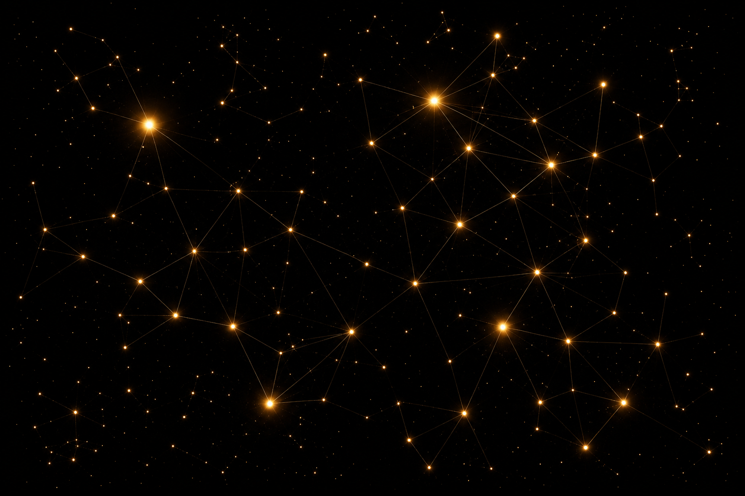 A constellation of glowing amber nodes connected by thin lines on a black background